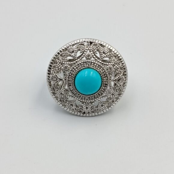 Elizabeth Adams Sterling Silver 925 Turquoise Diamond Accents Ornate Ring Sz 8 - Picture 4 of 15